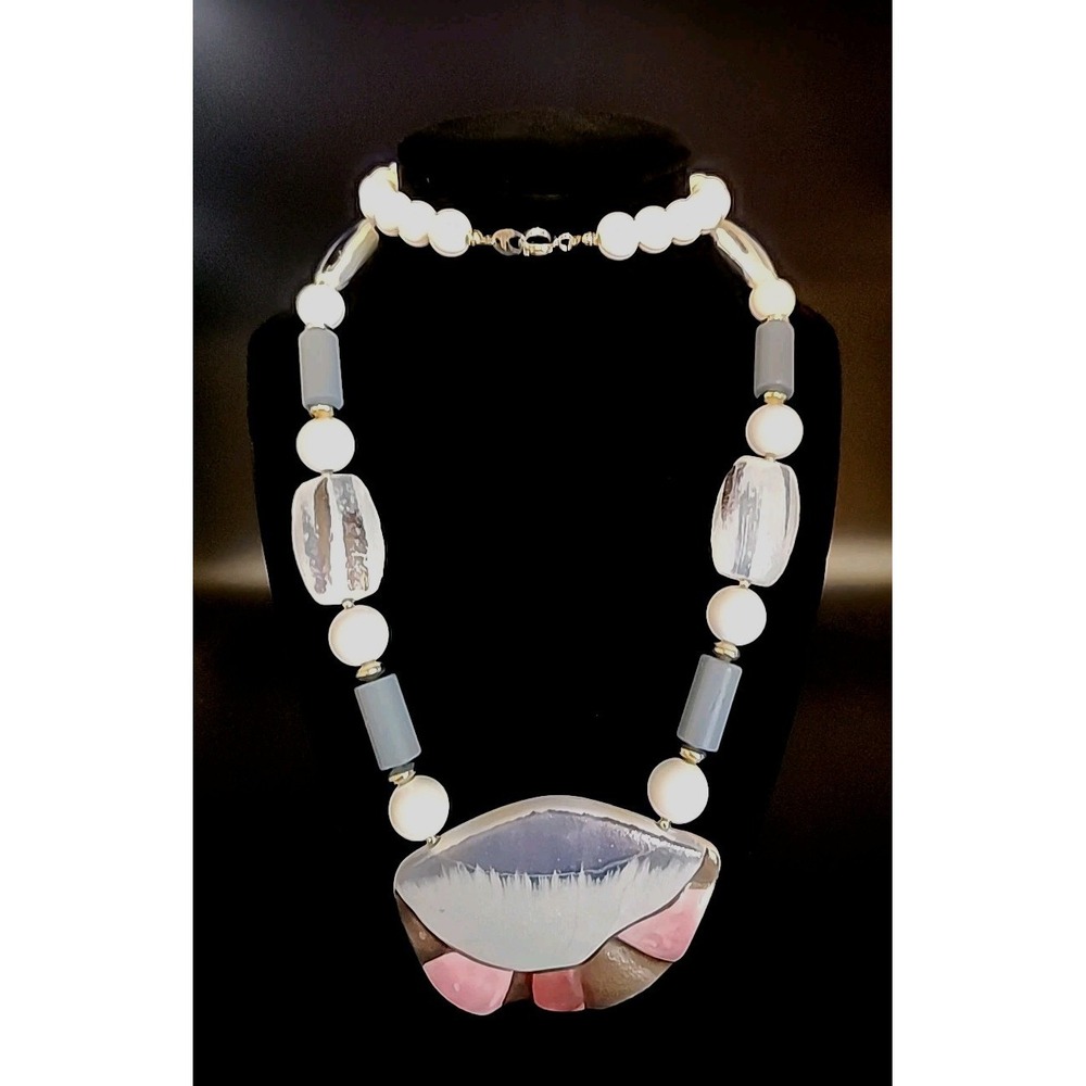 Vintage MC JAPAN Hand Painted Ceramic & Acrylic Beaded Statement Necklace